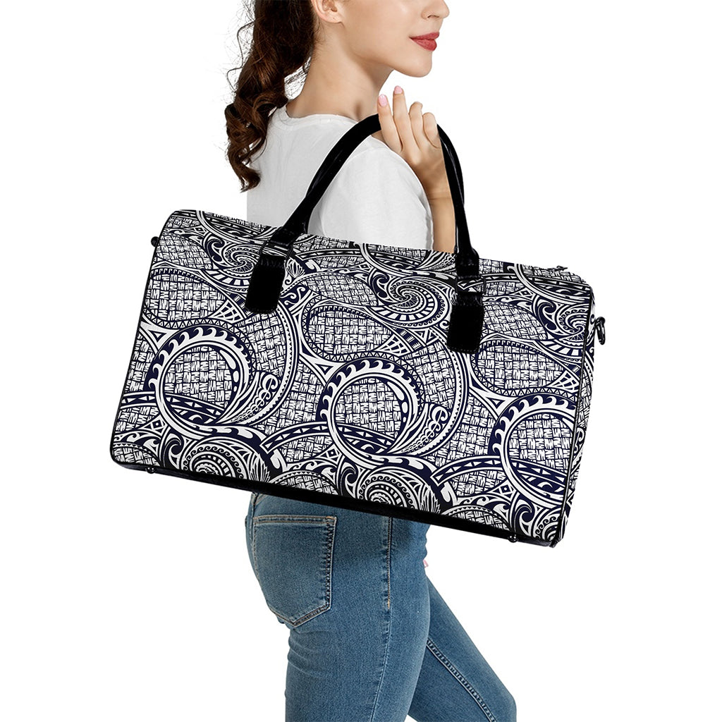 Blue Maori Polynesian Tribal Print Leather Duffle Bag