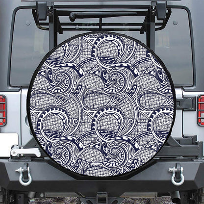 Blue Maori Polynesian Tribal Print Leather Spare Tire Cover