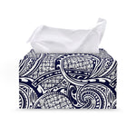 Blue Maori Polynesian Tribal Print Leather Tissue Box Cover