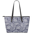 Blue Maori Polynesian Tribal Print Leather Tote Bag With Zipper