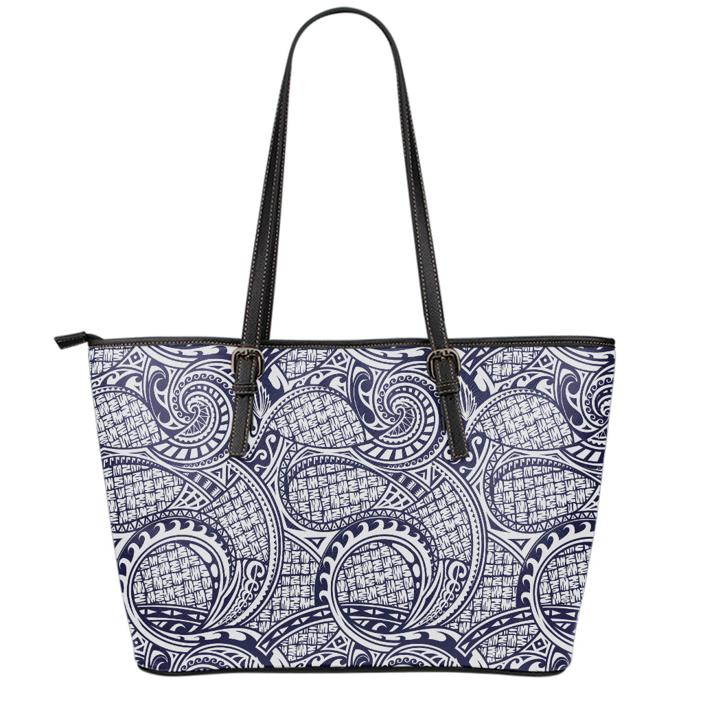 Blue Maori Polynesian Tribal Print Leather Tote Bag