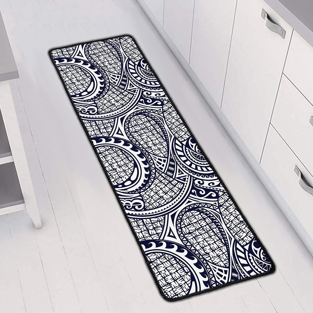 Blue Maori Polynesian Tribal Print Long Kitchen Mat