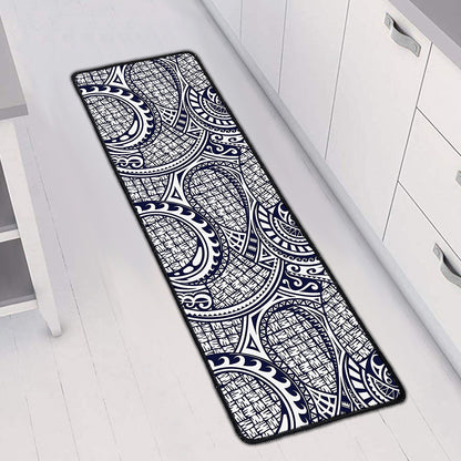 Blue Maori Polynesian Tribal Print Long Kitchen Mat