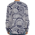 Blue Maori Polynesian Tribal Print Long Sleeve Baseball Jersey