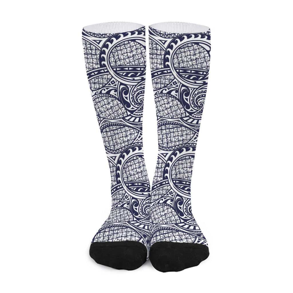 Blue Maori Polynesian Tribal Print Long Socks