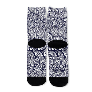 Blue Maori Polynesian Tribal Print Long Socks