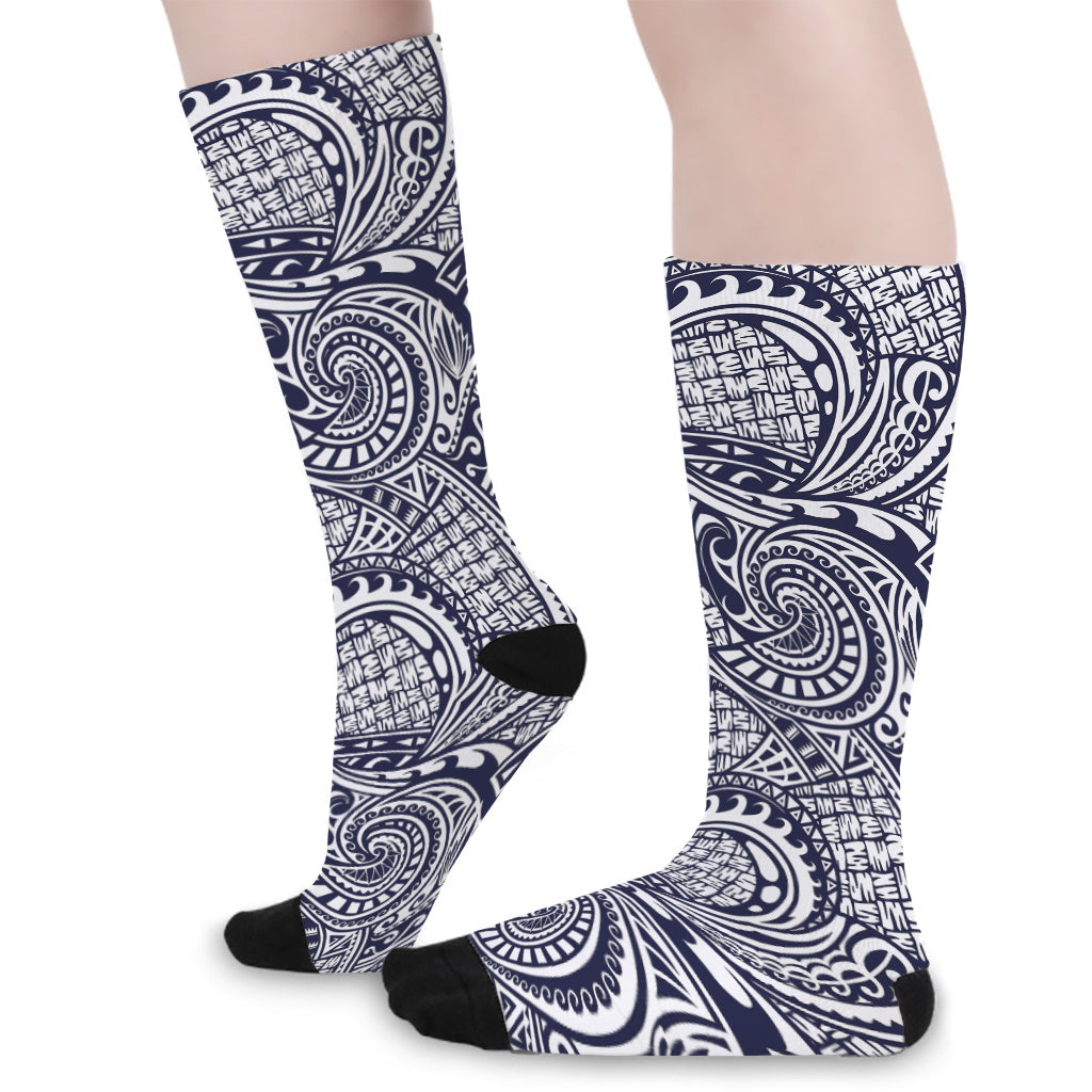 Blue Maori Polynesian Tribal Print Long Socks