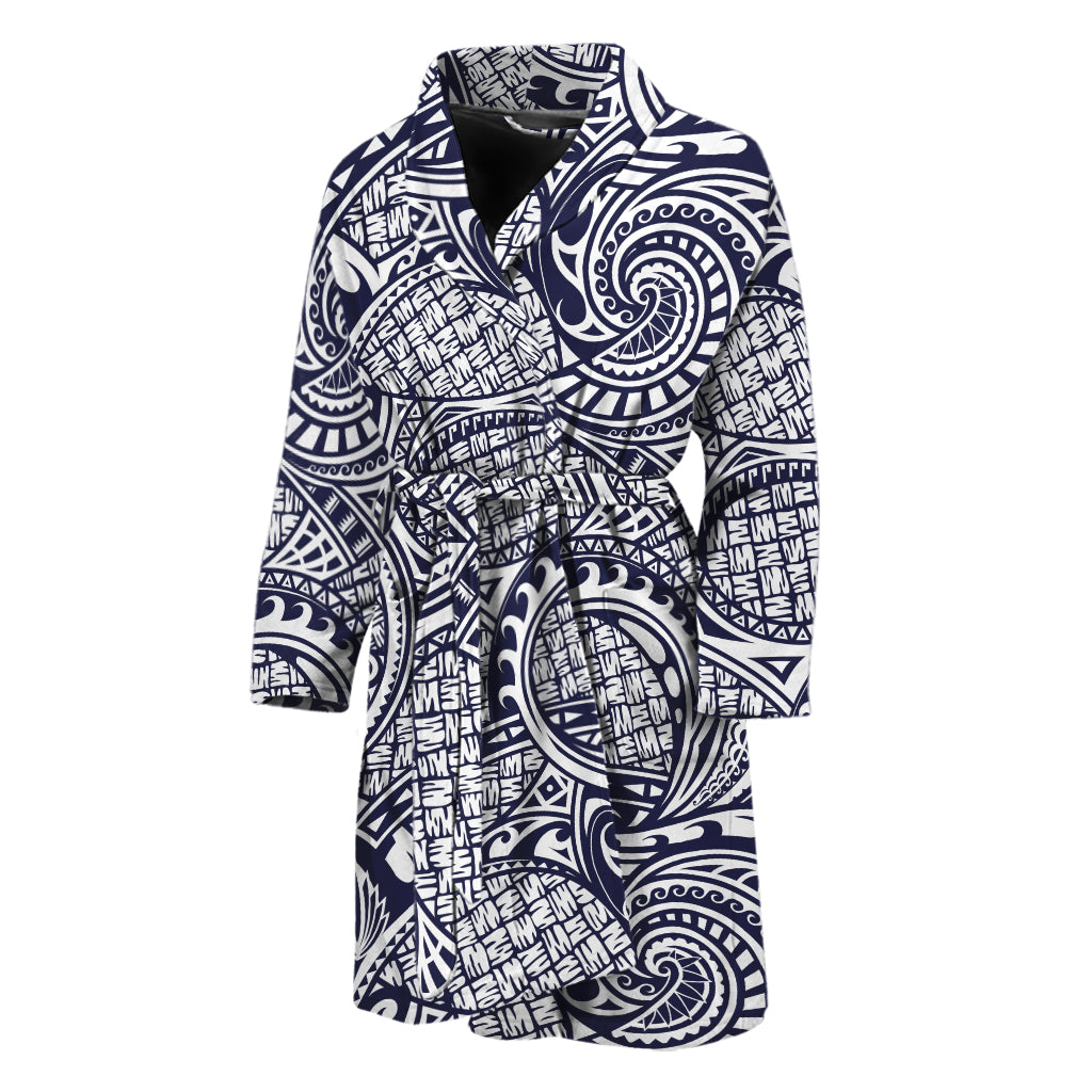 Blue Maori Polynesian Tribal Print Men's Bathrobe