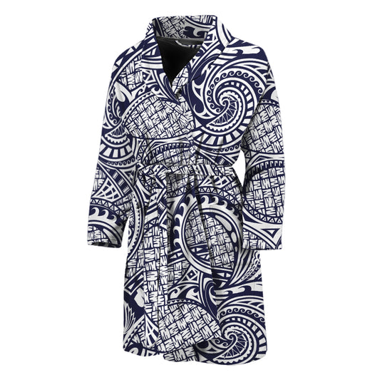 Blue Maori Polynesian Tribal Print Men's Bathrobe