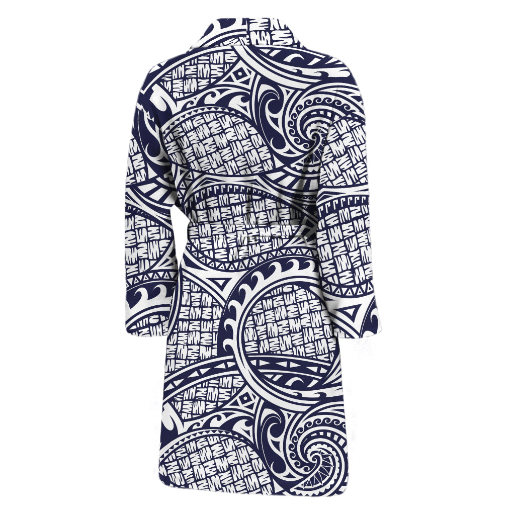 Blue Maori Polynesian Tribal Print Men's Bathrobe