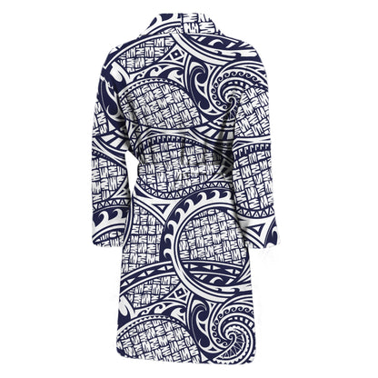 Blue Maori Polynesian Tribal Print Men's Bathrobe