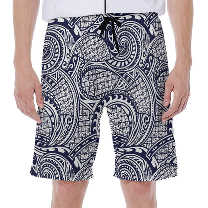 Blue Maori Polynesian Tribal Print Men's Beach Shorts