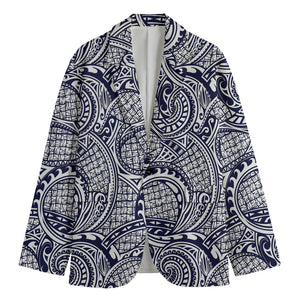 Blue Maori Polynesian Tribal Print Men's Blazer