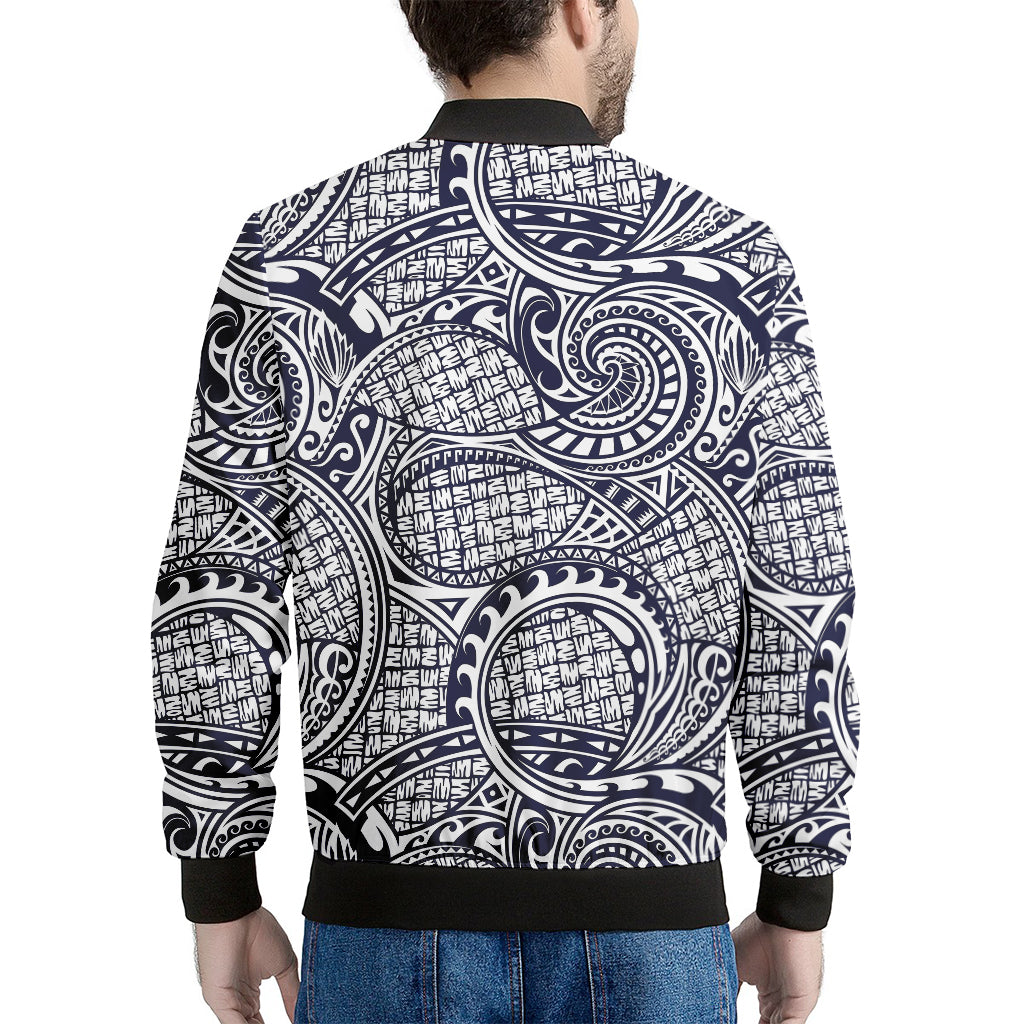 Blue Maori Polynesian Tribal Print Men's Bomber Jacket