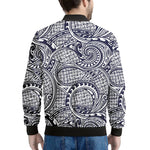 Blue Maori Polynesian Tribal Print Men's Bomber Jacket