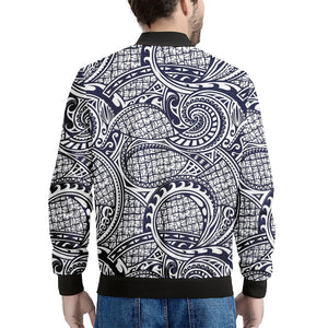 Blue Maori Polynesian Tribal Print Men's Bomber Jacket