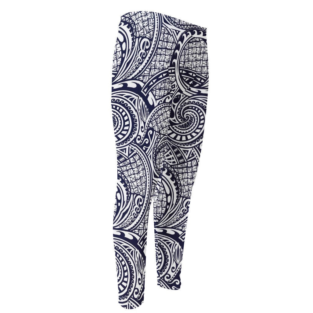 Blue Maori Polynesian Tribal Print Men's Compression Pants