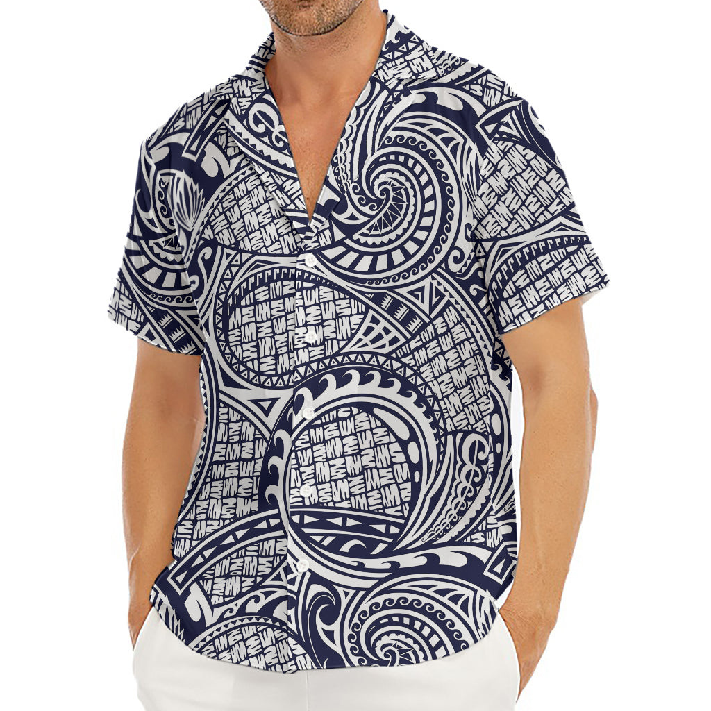 Blue Maori Polynesian Tribal Print Men's Deep V-Neck Shirt