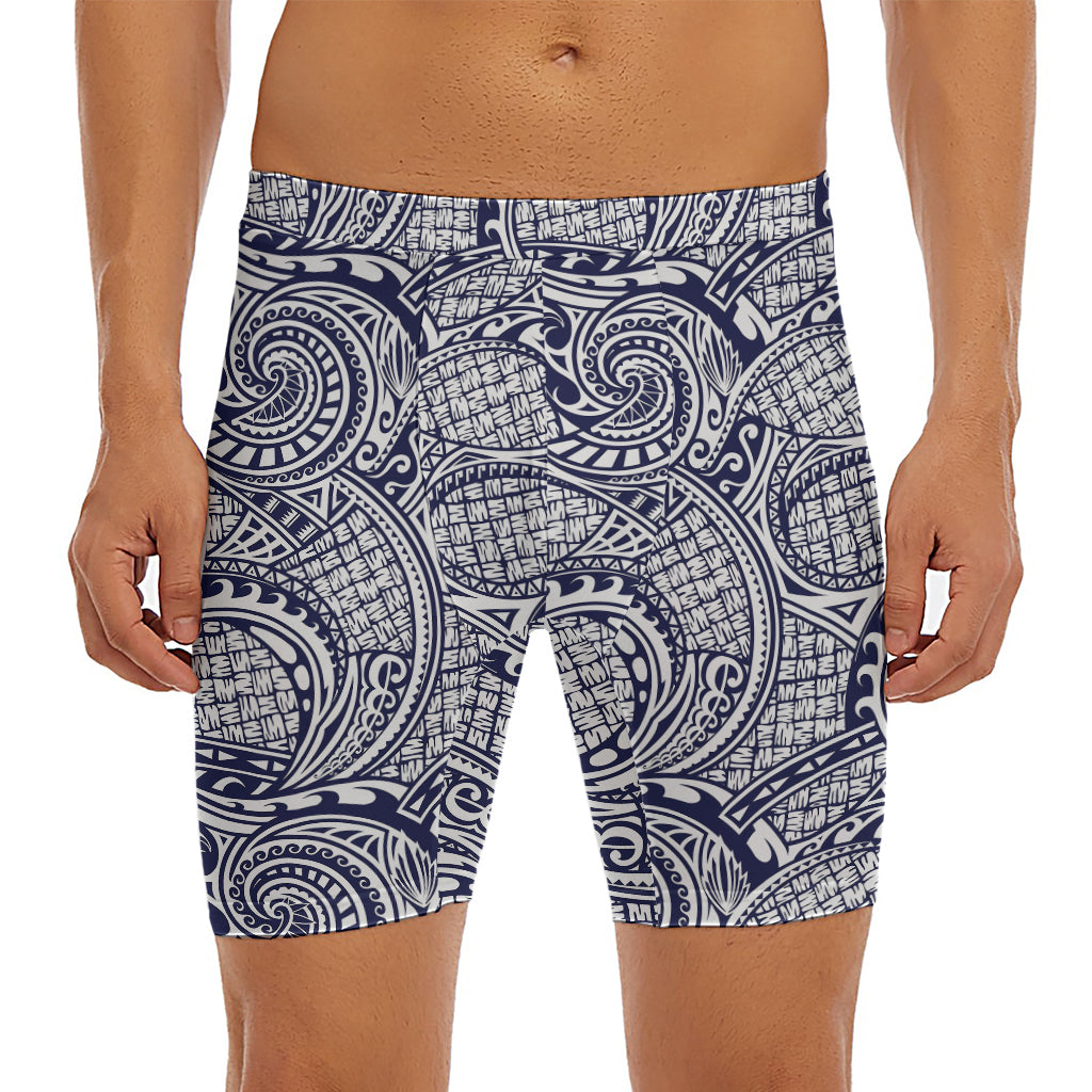 Blue Maori Polynesian Tribal Print Men's Long Boxer Briefs