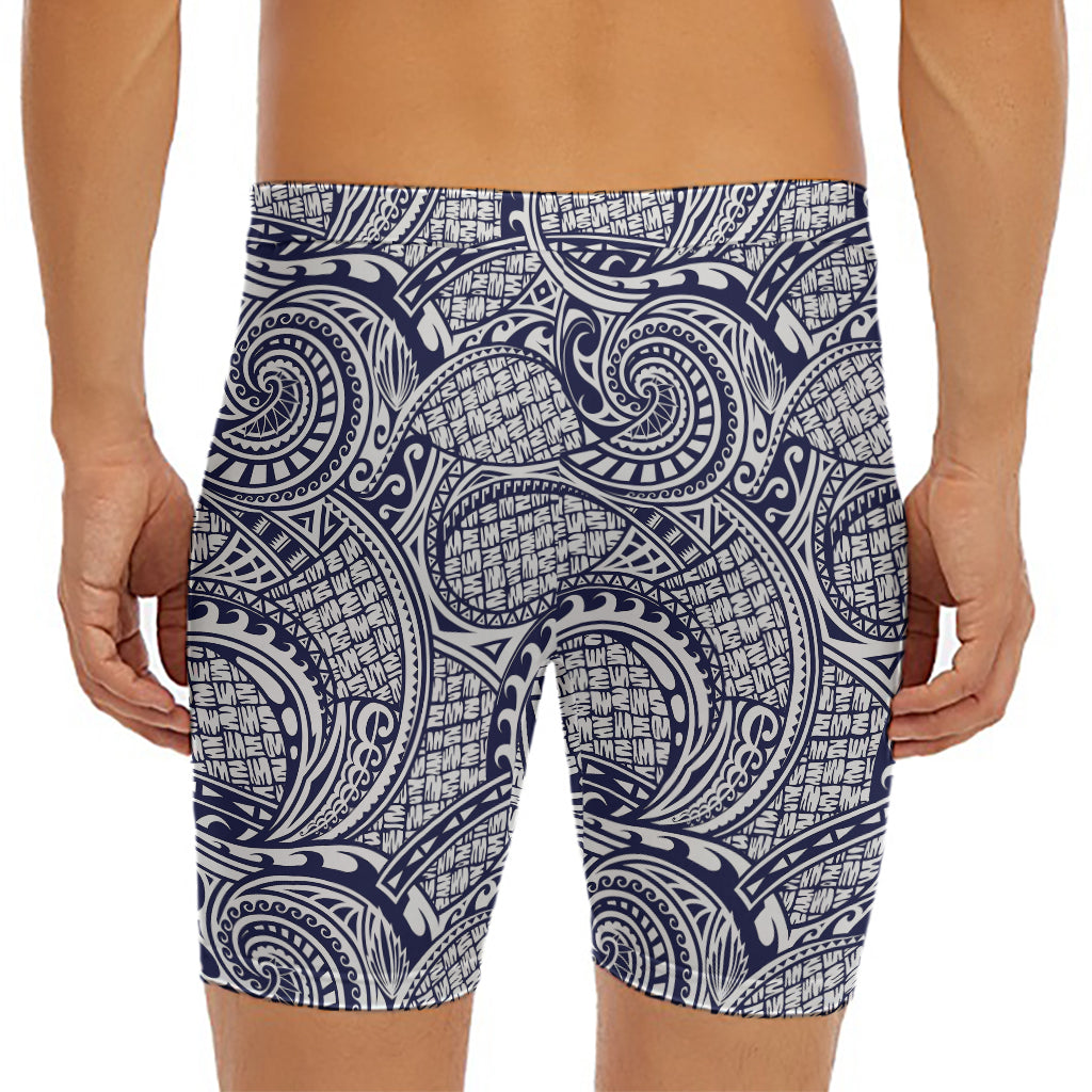 Blue Maori Polynesian Tribal Print Men's Long Boxer Briefs