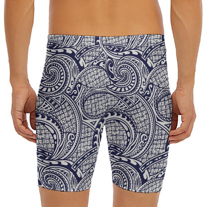 Blue Maori Polynesian Tribal Print Men's Long Boxer Briefs