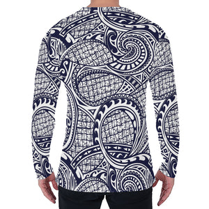 Blue Maori Polynesian Tribal Print Men's Long Sleeve T-Shirt