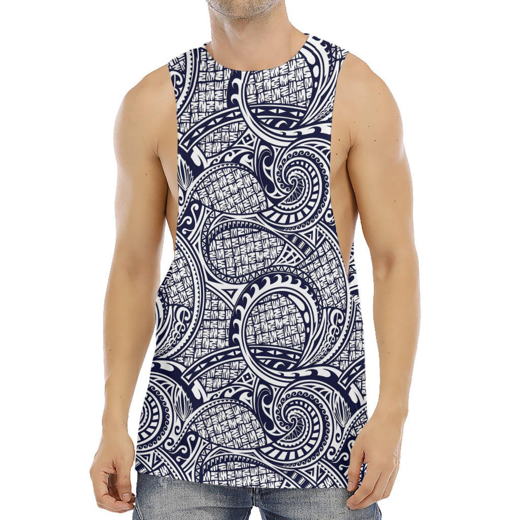 Blue Maori Polynesian Tribal Print Men's Muscle Tank Top