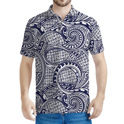 Blue Maori Polynesian Tribal Print Men's Polo Shirt