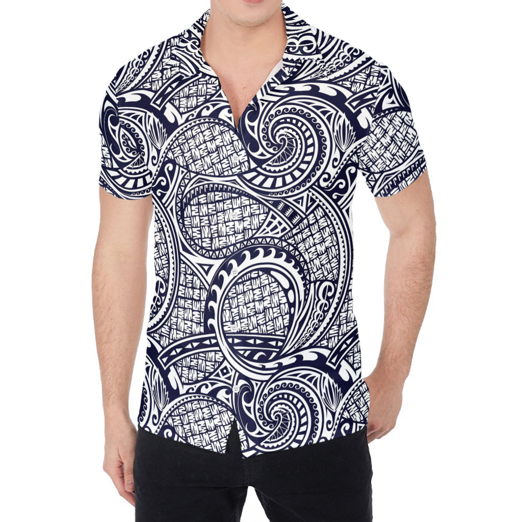 Blue Maori Polynesian Tribal Print Men's Shirt