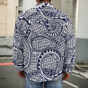 Blue Maori Polynesian Tribal Print Men's Shirt Jacket