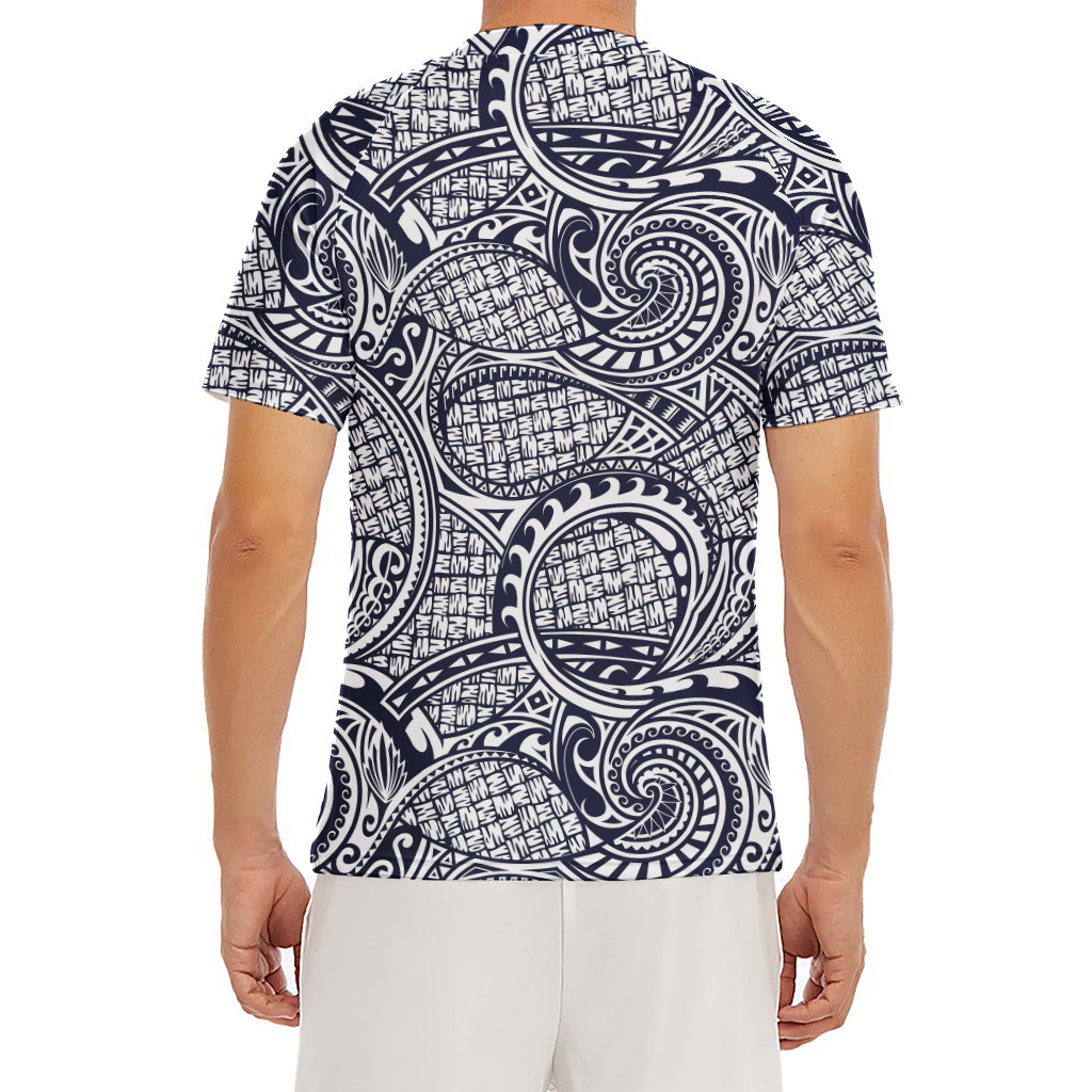 Blue Maori Polynesian Tribal Print Men's Short Sleeve Rash Guard