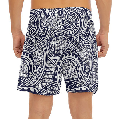 Blue Maori Polynesian Tribal Print Men's Split Running Shorts