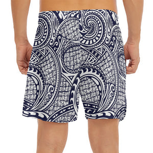 Blue Maori Polynesian Tribal Print Men's Split Running Shorts