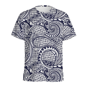 Blue Maori Polynesian Tribal Print Men's Sports T-Shirt