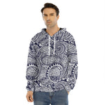 Blue Maori Polynesian Tribal Print Men's Velvet Pullover Hoodie