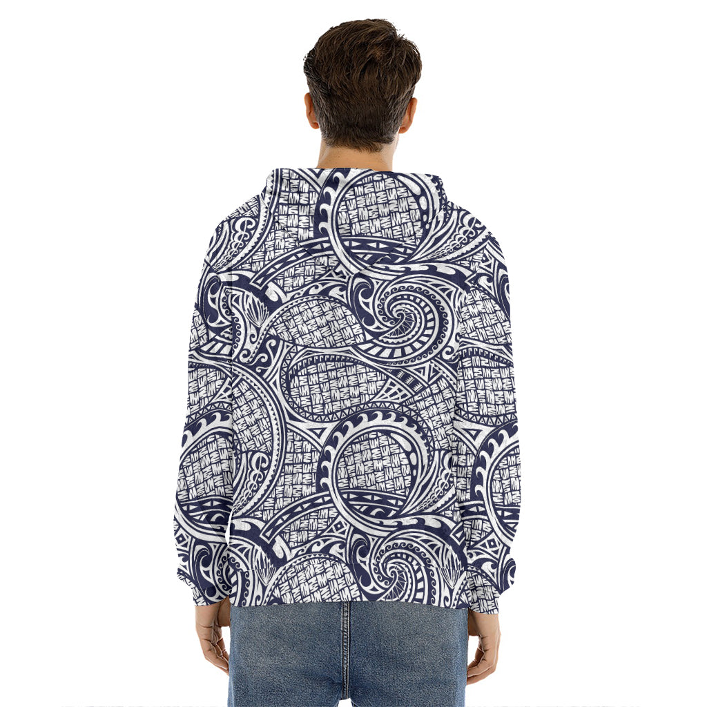 Blue Maori Polynesian Tribal Print Men's Velvet Pullover Hoodie