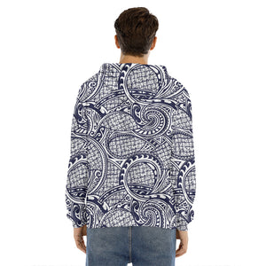 Blue Maori Polynesian Tribal Print Men's Velvet Pullover Hoodie