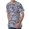 Blue Maori Polynesian Tribal Print Men's Velvet T-Shirt