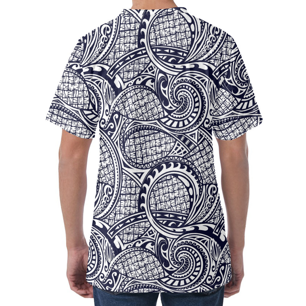 Blue Maori Polynesian Tribal Print Men's Velvet T-Shirt