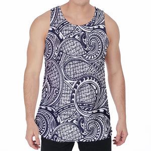 Blue Maori Polynesian Tribal Print Men's Velvet Tank Top