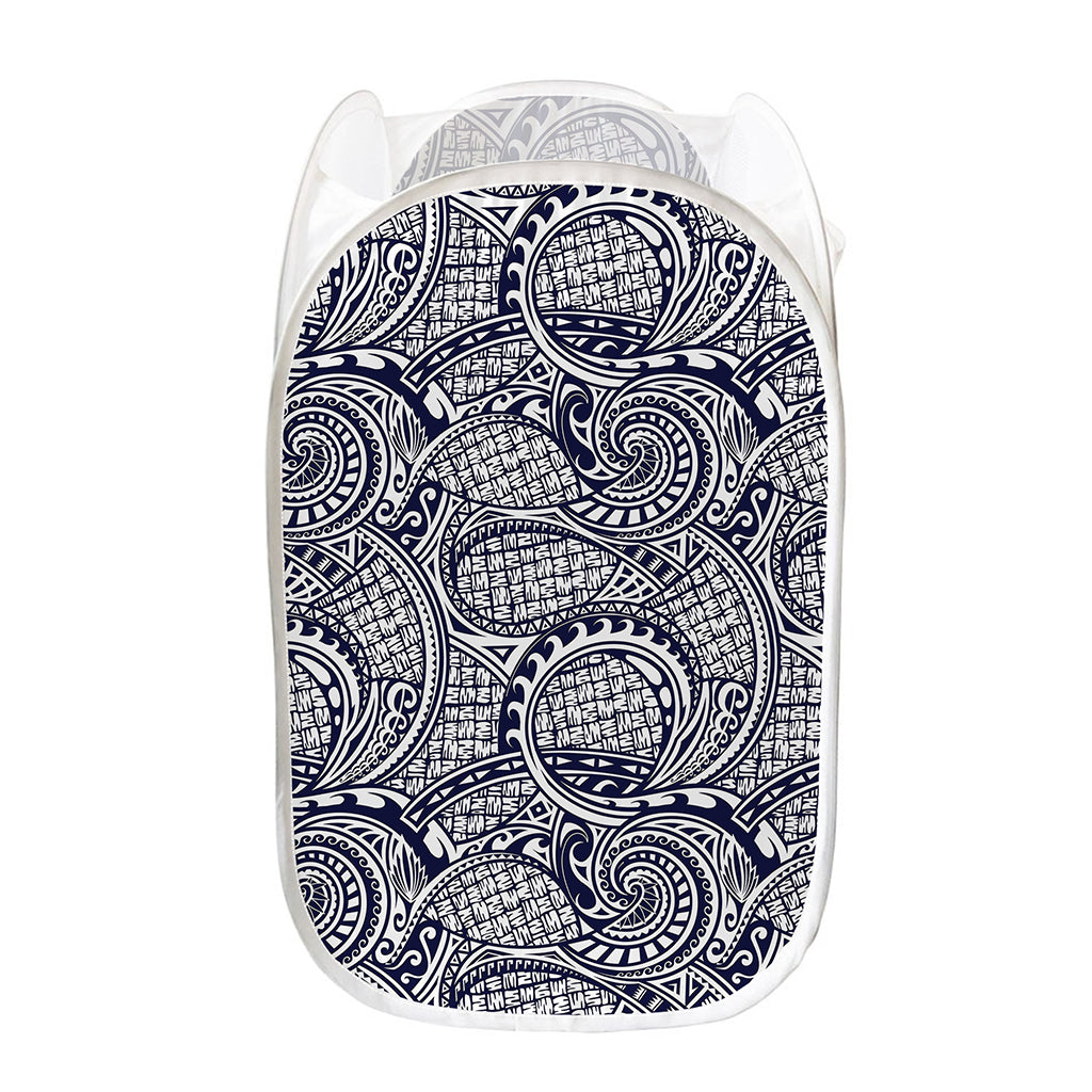 Blue Maori Polynesian Tribal Print Mesh Laundry Hamper
