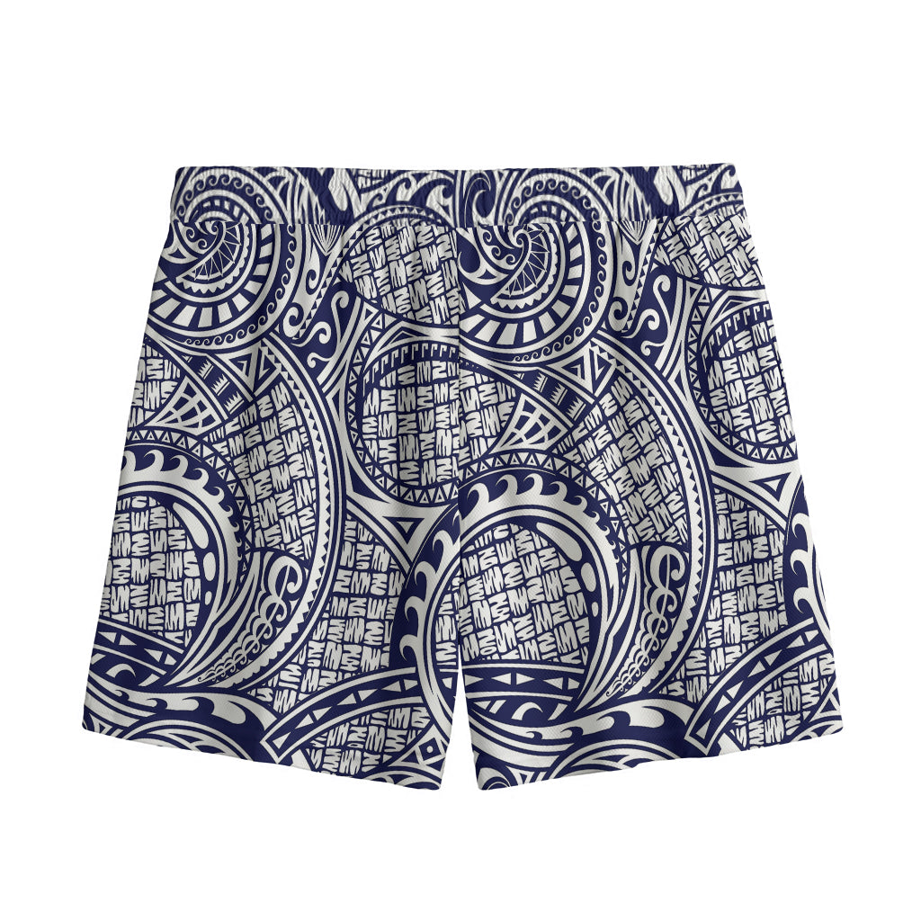 Blue Maori Polynesian Tribal Print Mesh Shorts
