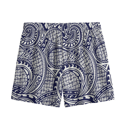 Blue Maori Polynesian Tribal Print Mesh Shorts
