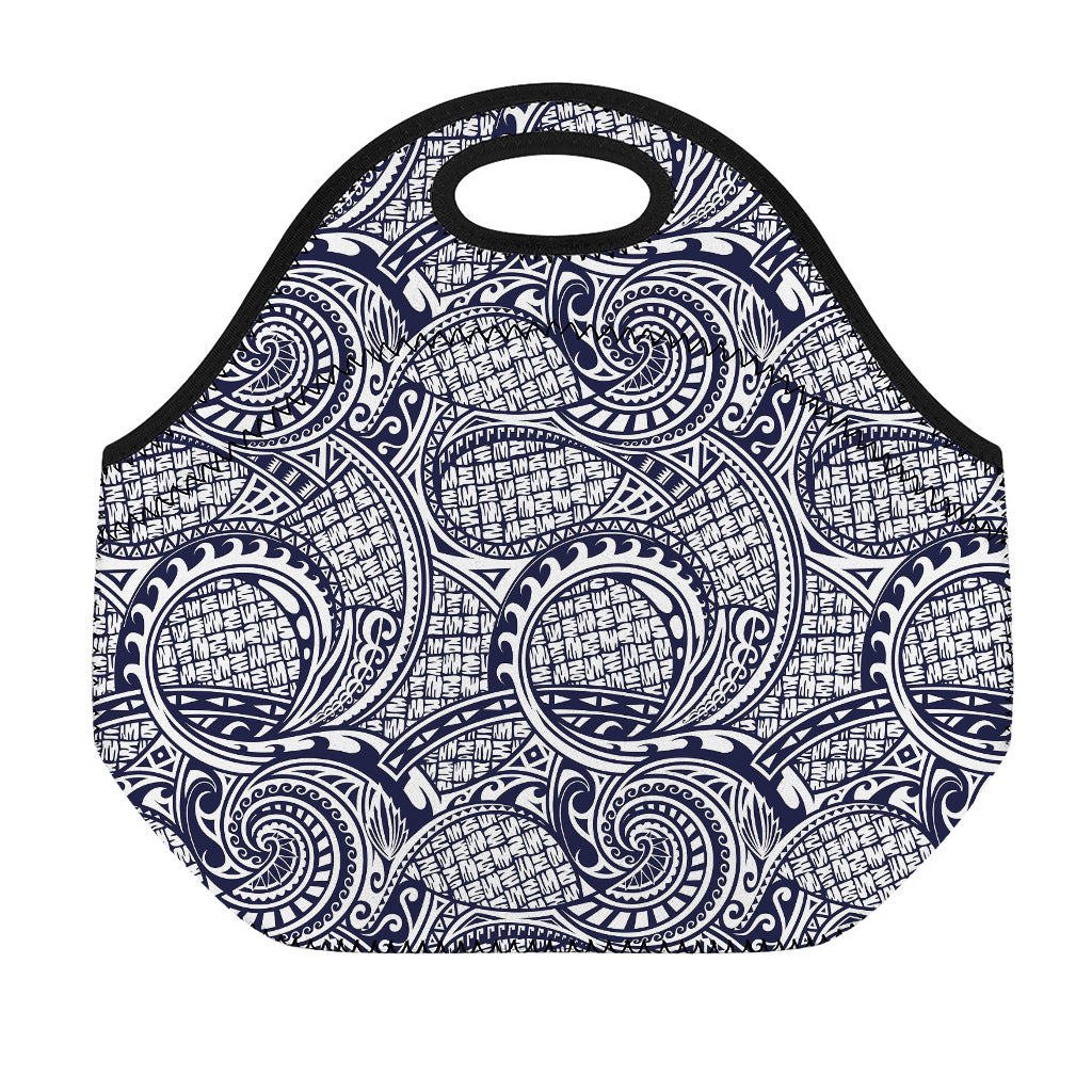 Blue Maori Polynesian Tribal Print Neoprene Lunch Bag