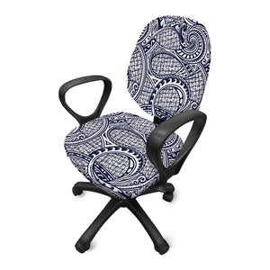 Blue Maori Polynesian Tribal Print Office Chair Cover