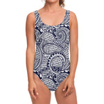 Blue Maori Polynesian Tribal Print One Piece Swimsuit