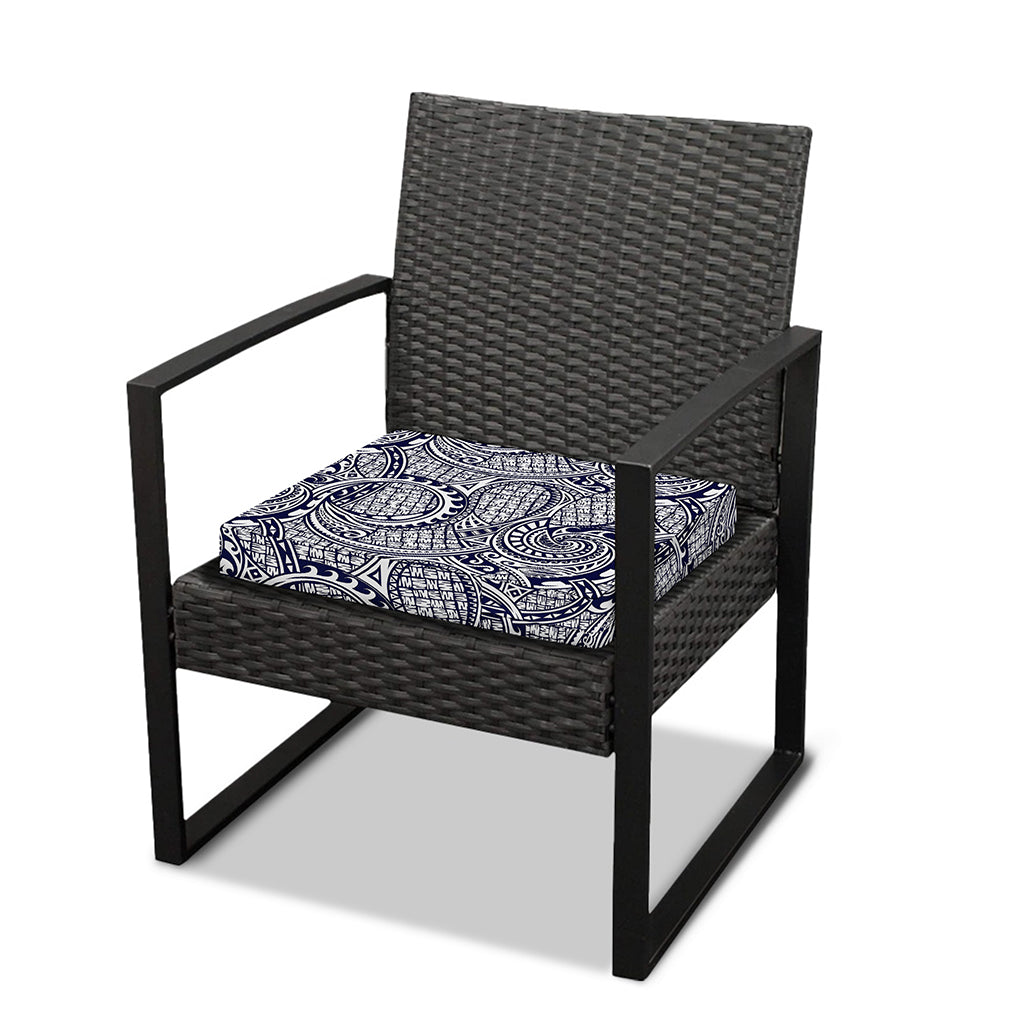 Blue Maori Polynesian Tribal Print Outdoor Seat Cushion Cover