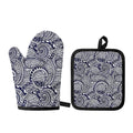 Blue Maori Polynesian Tribal Print Oven Mitt And Pot Holder Set