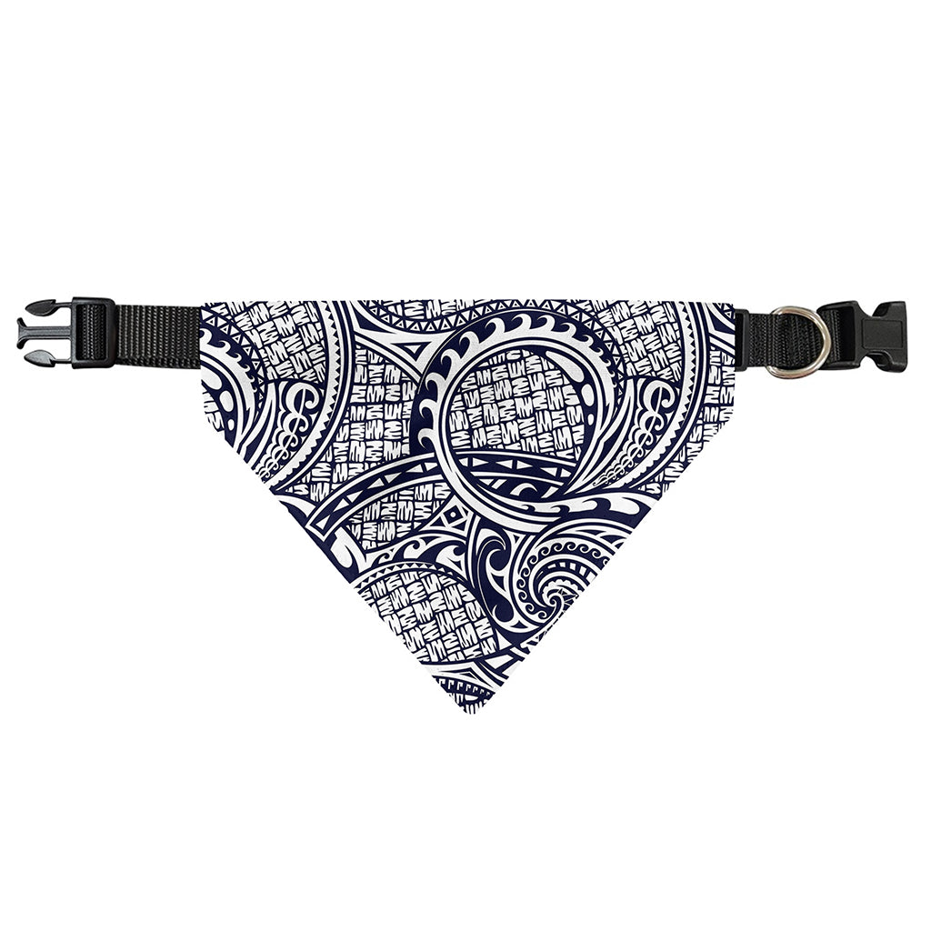 Blue Maori Polynesian Tribal Print Over The Collar Dog Bandana