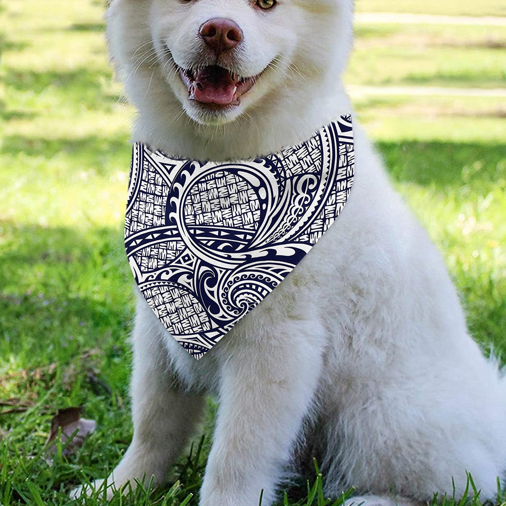 Blue Maori Polynesian Tribal Print Over The Collar Dog Bandana